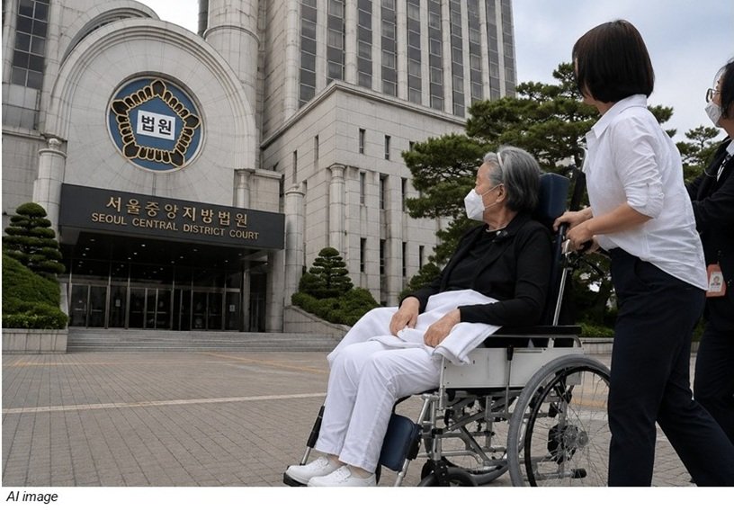 Hak Ja Han in front of Seoul Central District Court